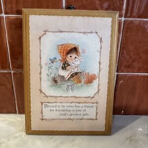Vintage Hallmark Inspirational Girl Woodland Scene Friendship Quote Wall Art 70s